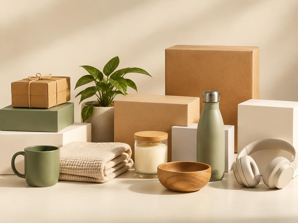 Assorted consumer products arranged on a light surface